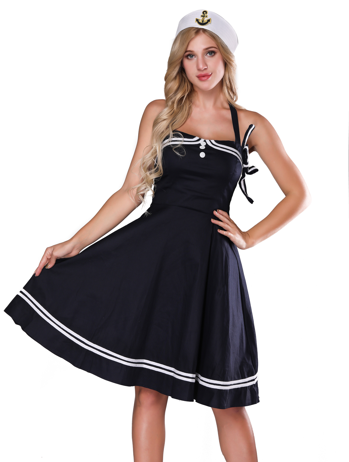 F2530 Womens 1950s Halter Vintage Rockabilly Dress Pinup Retro Sailor  Costume